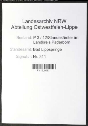 Sterberegister Standesamt Bad Lippspringe