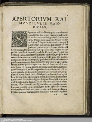 APERTORIUM RAIMUNDI LULLII MAIORICANI.