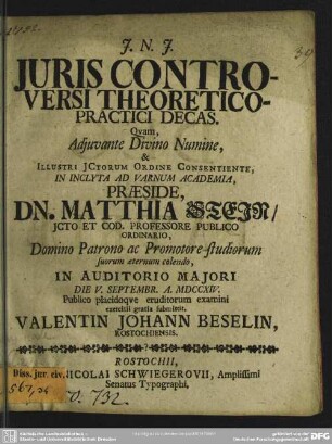 Iuris Controversi Theoretico-Practici Decas