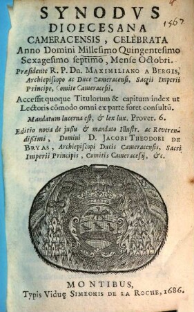Synodus dioecesana Cameracensis, celebrata anno 1567 sub archiep. Maximiliano a Bergis