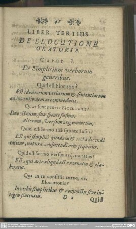 Liber Tertius. De Elocutione Oratoria