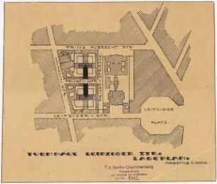 Hochhäuser in der Nähe des Leipziger Platzes, Berlin: Lageplan 1:4000