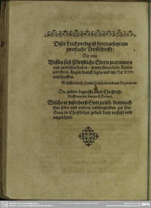 Diser Leichpredigt ist hinzugesetzt ein zweifache Trostschrifft