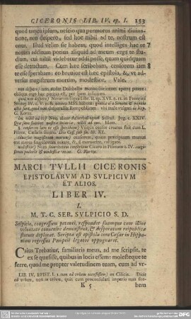 Marci Tullii Ciceronis Epistolarum Ad Sulpicium Et Alios Liber IV.