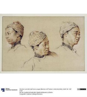Kopf eines jungen Mannes mit Turban in drei Ansichten