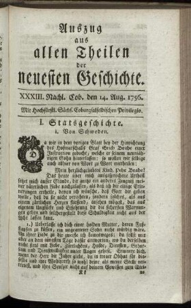 XXXIII. Nachl. Cob. den 14. Aug. 1756.