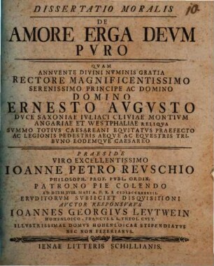 Dissertatio Moralis De Amore Erga Devm Pvro