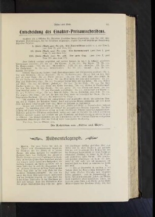 Entscheidung des Einakter-Preisausschreibens