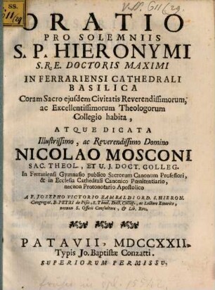 Oratio pro solemniis S. P. Hieronymi