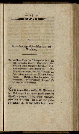 VIII. Ueber das eigentliche Lebensziel des Menschen.