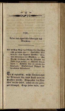 VIII. Ueber das eigentliche Lebensziel des Menschen.