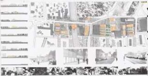 Städtebaulicher Entwurf für den Ausbau des Ortszentrums Berlin-Buch Schinkelwettbewerb 1999: Ansichten, Schnitte 1:1000, Lageplan 1:500, Situationsfotos und Modellzeichnungen, Erläuterungen