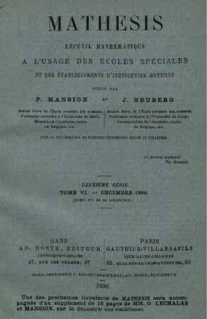 Deuxième. Tome VI. - Decembre 1896.