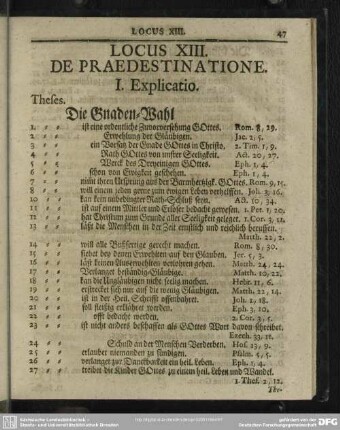 Locus XIII. De Praedestinatione