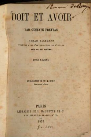 Doit et avoir : Roman allemand, 2
