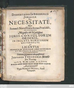 Dissertatio Inauguralis Iuridica De Necessitate