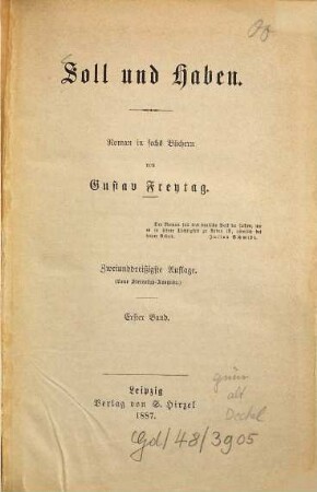 Soll und Haben : Roman in sechs Büchern, 1