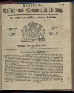 37tes Stueck, Montag den 9ten September 1805