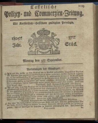 37tes Stueck, Montag den 9ten September 1805