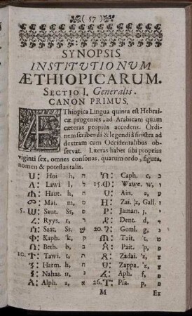 Synopsis Institutionum Æthiopicarum.