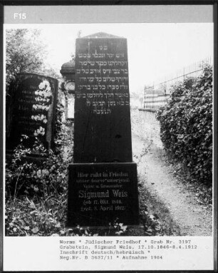 Grabstein von Sigmund Weis (gestorben 1912.04.08)