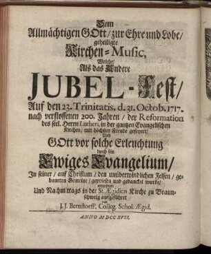 Dem Allmächtigen Gott/zur Ehre und Lobe/geheiligte Kirchen-Music,...