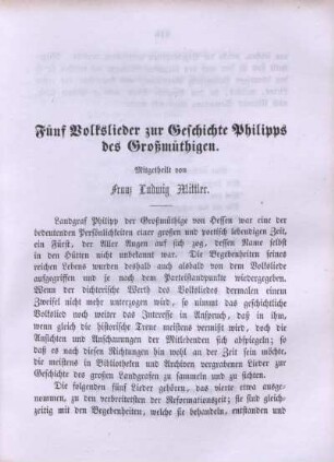 Fünf Volkslieder zur Geschichte Philipps des Großmüthigen.