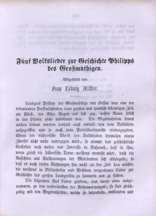 Fünf Volkslieder zur Geschichte Philipps des Großmüthigen.