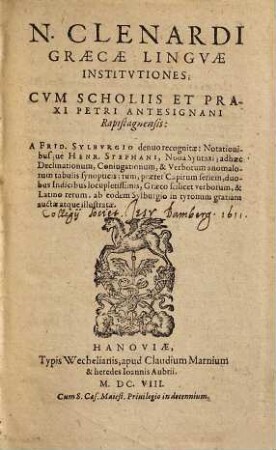 N. Clenardi Græcæ Lingvæ Institvtiones