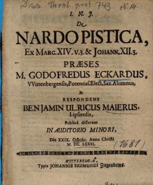 De Nardo Pistica, Ex Marc. XIV. v.3 & Johann. XII.3.