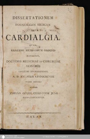 Dissertationem Inauguralem Medicam De Cardialgia