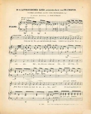 16 Polnische Lieder : von Witwicki, Zaleski, Mickiewicz etc. ; für 1 Singstimme mit Begl. d. Pianoforte ; op. 74, 16. Lithauisches Lied