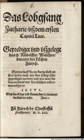 Das Lobgesang Zacharie : usz dem ersten Capitel Luce