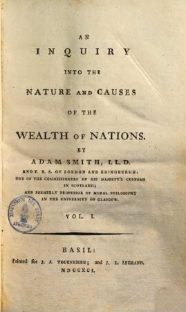 An Inquiry into the nature and causes of the wealth of nations, 1.