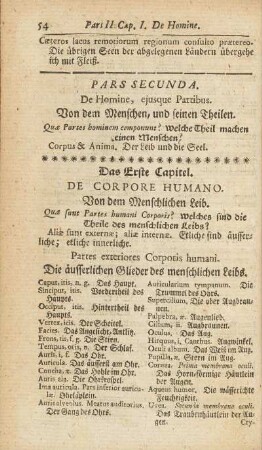 Pars Secunda. De Homine, ejusque Partibus. Von dem Menschen, und seinen Theilen.