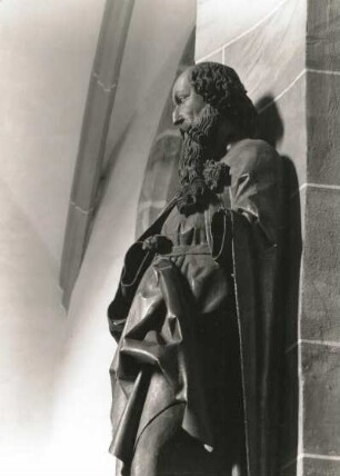 Apostel Paulus : Apostel Paulus. Holz, geschnitzt, gefaßt (um 1490/1525; Meister der Freiberger Domapostel). Kniestück. Freiberg, Dom Sankt Marien