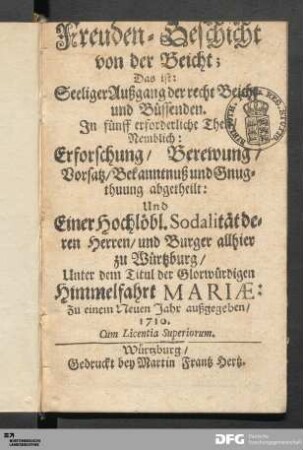 Freuden-Geschicht Von der Beicht