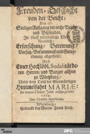 Freuden-Geschicht Von der Beicht