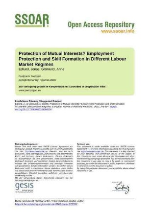 Protection of Mutual Interests? Employment Protection and Skill Formation in Different Labour Market Regimes