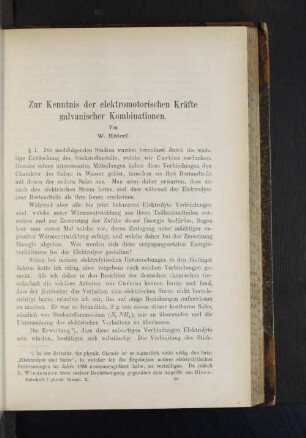 Zur Kenntnis der elektromotorischen Kräfte galvanischer Kombinat