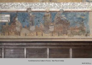 Wandmalerei der Sala Dante : Ostwand: Der thronende Karl II. mit ihm huldigenden Personen