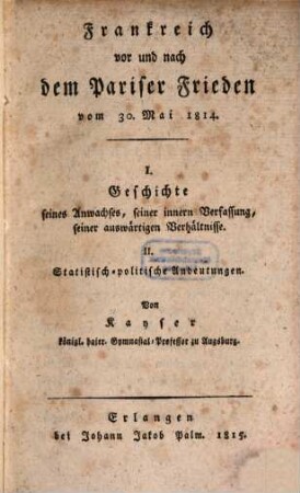 Frankreich vor und nach dem Pariser Frieden
