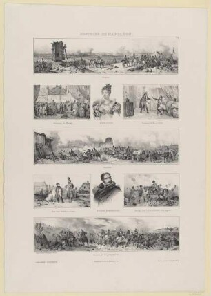 Schlachtenszenen mit Napoleon und den Bildnissen von Eugène Beauharnais und Marie-Louise, Kaiserin von Frankreich