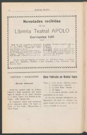 Novedades recibidas en la Librería Teatral Apolo