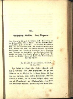 VIII. Geschichtliche Rückblicke. Nach Singapore.