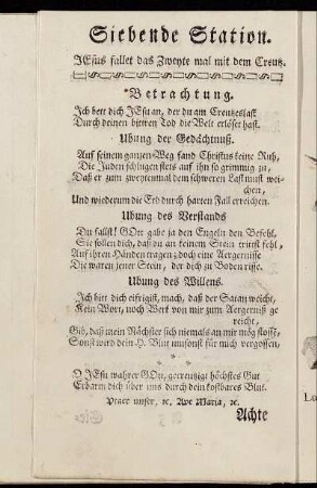 Siebende Station. Jesus fallet das Zweyte mal mit dem Creutz.