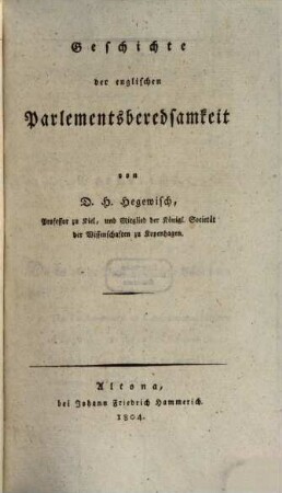 Geschichte der englischen Parlaments-Beredsamkeit