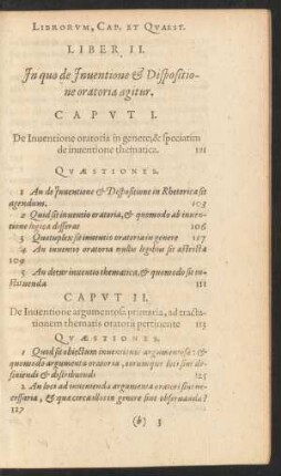 Liber II. In quo de Inventione & Dispositione oratia agitur.