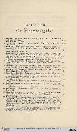 I. Abteilung: 250 Gesamtausgaben (Nr.1-250)