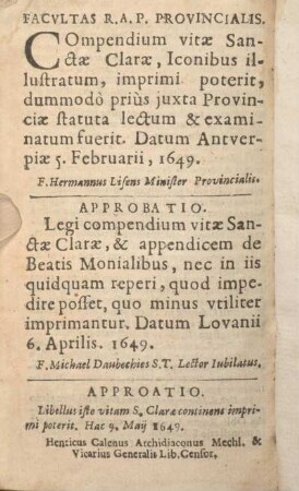 Facvltas R.A.P. Provincialis. Approbatio.